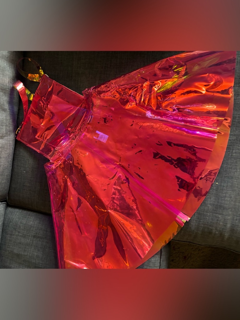 Dolls Kill Club Exx Suke Pink Translucent Holographic Apron Pinafore Dress L - Picture 3 of 14